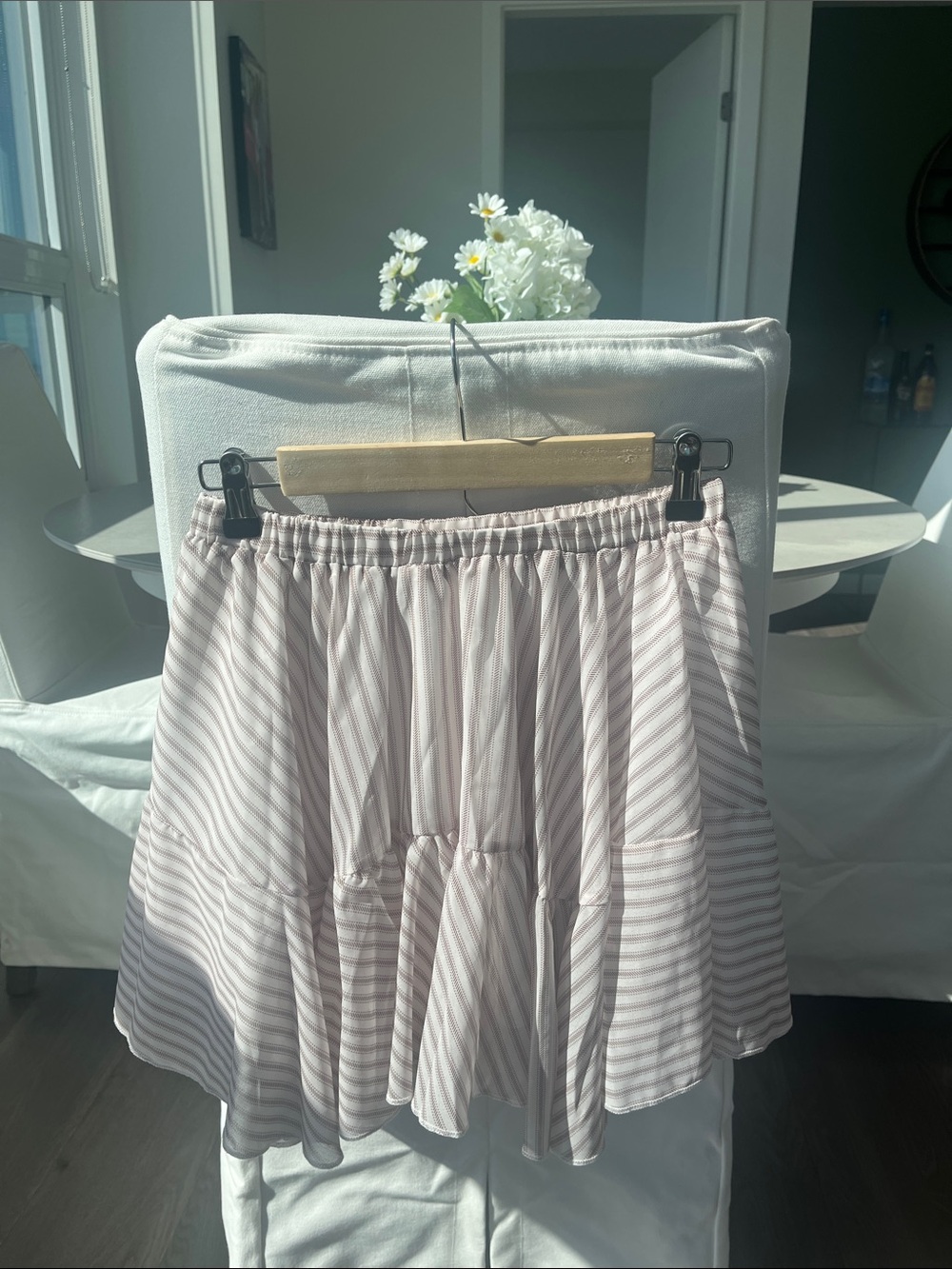 Zara tan Striped Ruffle Mini Skirt